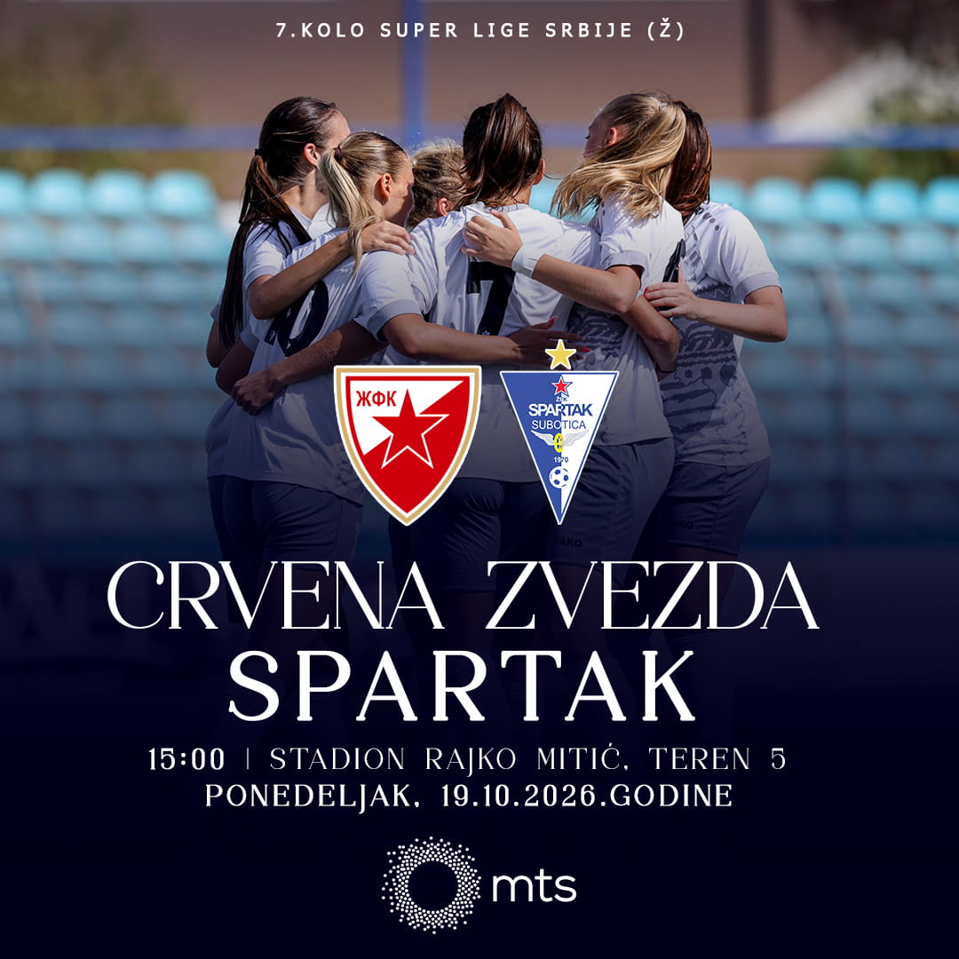 NAJAVA | 7.kolo Super lige Srbije za žene 2026/27 | ŽFK Crvena Zvezda - ŽFK Spartak